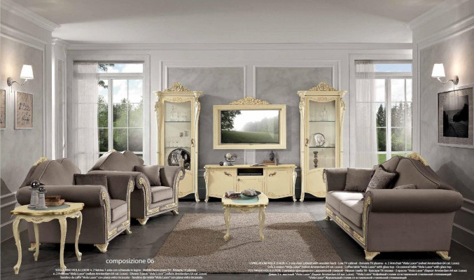 Zestaw do salonu Zestaw sofowy Drewno do salonu klasyczny design Włochy Zestaw 9 sztuk.