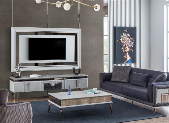 Jednostka ścienna Pokój dzienny Szare Meble Kredens Panel Ścienny TV Panel 2 Sztuk