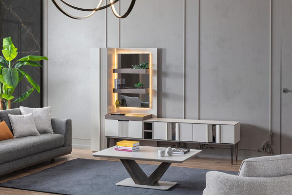 Ekskluzywna jednostka ścienna White Kolor Designer Meble do Living Room podświetlana diodami LED