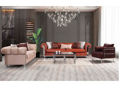 Chesterfield Zestaw sofowy trzyosobowy brązowy zestaw sof tapicerowanych
