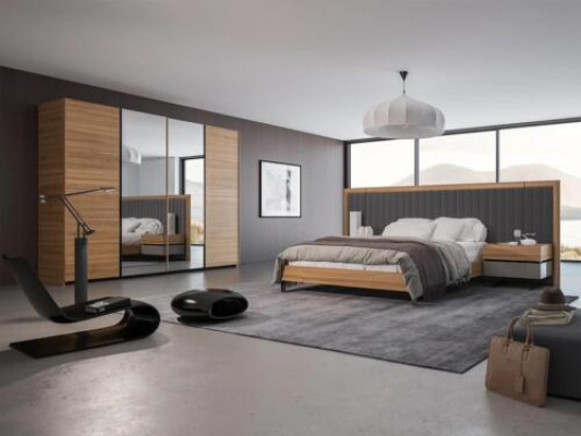 Sypialnia Zestaw 3szt Łóżko Podwójne Nowoczesne 2x Szafki nocne Drewno Design Kompletne