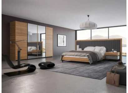 Sypialnia Zestaw 3szt Łóżko Podwójne Nowoczesne 2x Szafki nocne Drewno Design Kompletne