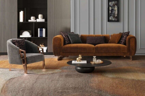 Zestaw sof trzyosobowych Fotel w kolorze brązowym Kompletna sofa z tkaniny