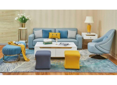Zestaw do salonu sofa 3 miejsce do siedzenia Fotel Stołek Podkładka Ustawić Skóra Modern