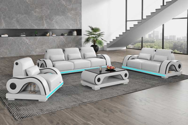 Komplet sofowy Zestaw sofowy Luksusowa Kompletna Biała Skórzana Sofa Kanapa Nowoczesna Sofa