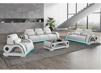 Komplet sofowy Zestaw sofowy Luksusowa Kompletna Biała Skórzana Sofa Kanapa Nowoczesna Sofa
