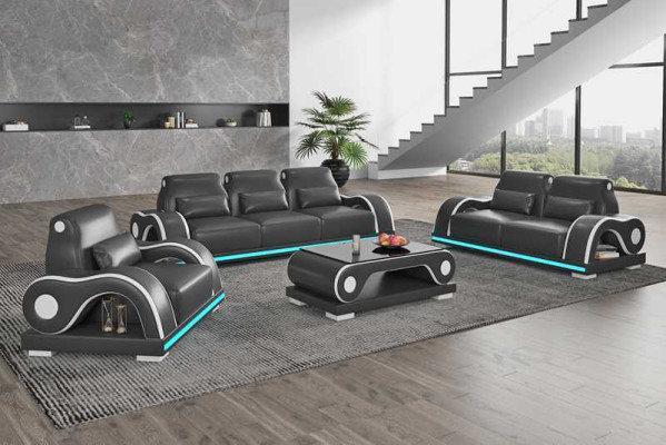 Komplet sofowy Zestaw sofowy Luksusowa Kompletna Biała Skórzana Sofa Kanapa Nowoczesna Sofa