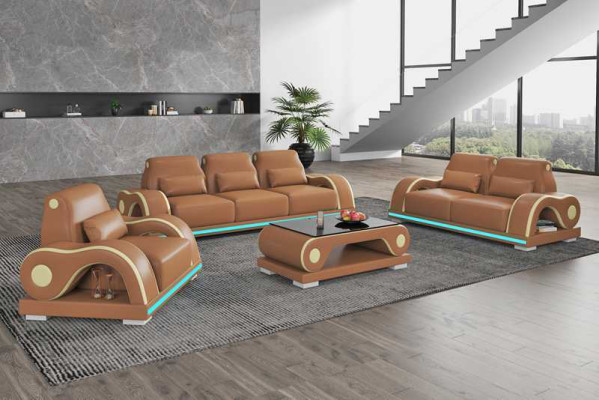 Komplet sofowy Zestaw sofowy Luksusowa Kompletna Biała Skórzana Sofa Kanapa Nowoczesna Sofa