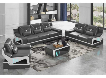 Luksusowy zestaw sofowy Kompletny zestaw wypoczynkowy Czarna sztuczna skóra Sofa 321