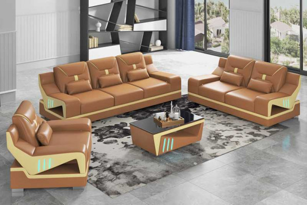 Luksusowy zestaw sofowy Kompletny zestaw wypoczynkowy Czarna sztuczna skóra Sofa 321