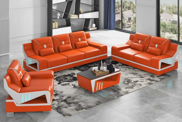 Luksusowy zestaw sofowy Kompletny zestaw wypoczynkowy Czarna sztuczna skóra Sofa 321