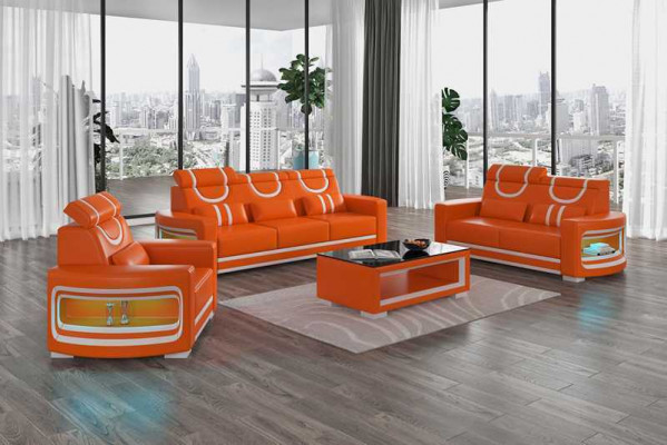 Zestaw sofowy luksusowy komplet wypoczynkowy brązowa sztuczna skóra sofa 321