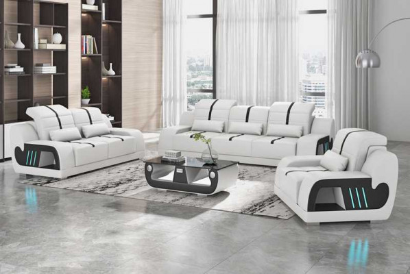 Zestaw wypoczynkowy Luksusowy Zestaw sofowy Kompletny Biały sztuczna skóra Sofa 321