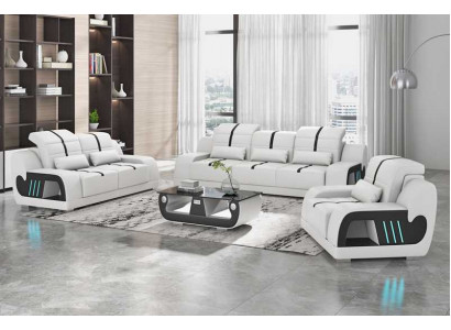 Zestaw wypoczynkowy Luksusowy Zestaw sofowy Kompletny Biały sztuczna skóra Sofa 321