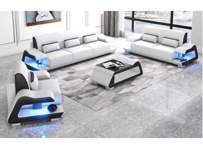 Zestaw kanapowy Zestaw sofowy skórzane sofy kompletna sofa 3-częściowa Biały komplet 3+2+1