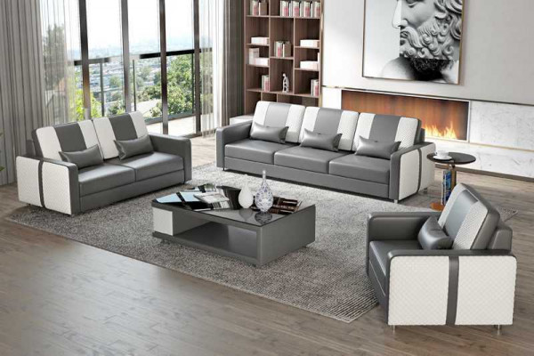 Kompletna sofa Zestaw sofowy luksusowy komplet wypoczynkowy szara sztuczna skóra 321