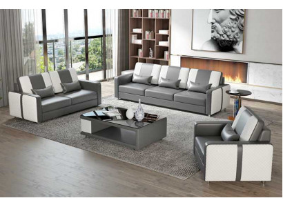 Kompletna sofa Zestaw sofowy luksusowy komplet wypoczynkowy szara sztuczna skóra 321