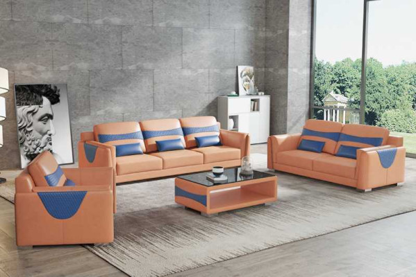 Zestaw sofowy luksusowy komplet wypoczynkowy szara sztuczna skóra sofa 321