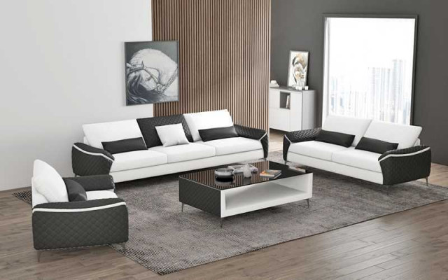 Biały Zestaw sofowy komplet wypoczynkowy skórzana sofa kompletna do salonu
