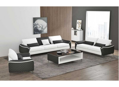 Biały Zestaw sofowy komplet wypoczynkowy skórzana sofa kompletna do salonu