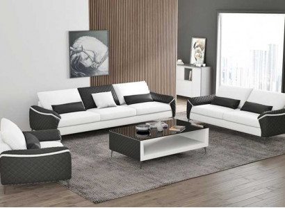 Biały Zestaw sofowy komplet wypoczynkowy skórzana sofa kompletna do salonu