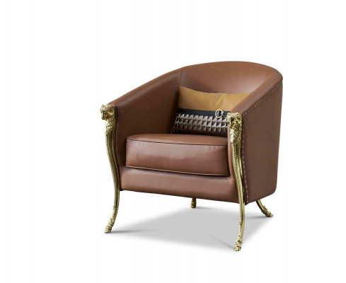 Designerski Fotel 1 miejsce siedzące Brown Skóra Włókienniczy Luxury Club Lougne Sofa Jednoosobowa