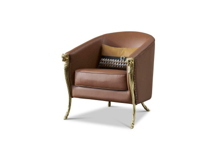 Designerski Fotel 1 miejsce siedzące Brown Skóra Włókienniczy Luxury Club Lougne Sofa Jednoosobowa
