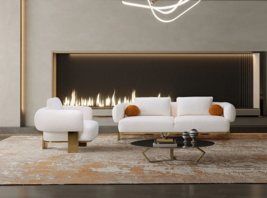 Zestaw sofowy Kompletny zestaw wypoczynkowy Biały miejsce do siedzenia Sofa tapicerowana Sofa materiałowa