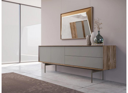 Kompletny kredens do jadalni z Lustro design z drewnianymi szafkami