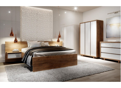 Kompletny zestaw Sypialnia Łóżko Stolik nocny Szafa Kredens design 5 sztuk.
