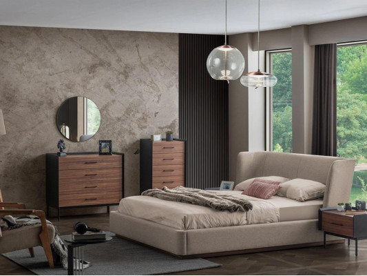 Modern Sypialnia Design Kompletny 3-częściowy 2x Kredens Okrągły Lustro