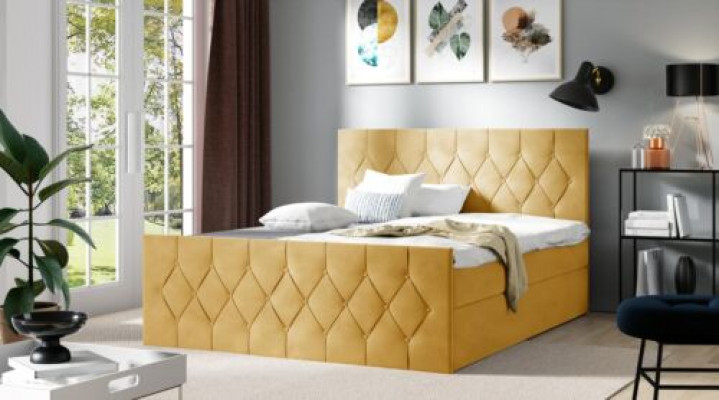 Łóżko tapicerowane łóżka Łóżko Podkładka designerska skrzynia sprężynowa luksusowy design żółty 200x200 nowość