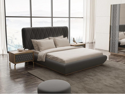 Sypialnia 3-częściowy luksusowy zestaw dwuosobowy Łóżko design Drewno 2x Szafki nocne w komplecie
