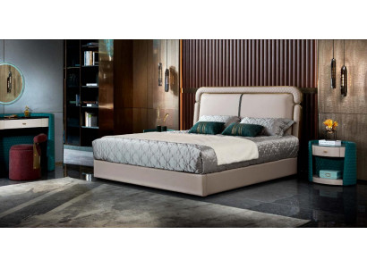Łóżko 2x Stolik nocny Beż Sypialnia Nowoczesny Design Meble Drewno Luxury
