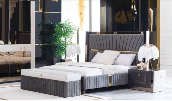 Rama łóżka łóżko Drewno Hotel Rama łóżka Szare Meble Łóżko Podwójne Łóżka Nowoczesne