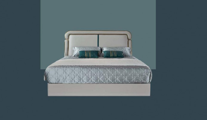 Łóżko Sypialnia Beżowe Podwójne łóżko Skórzane Łóżko Modern Design Meble Drewno