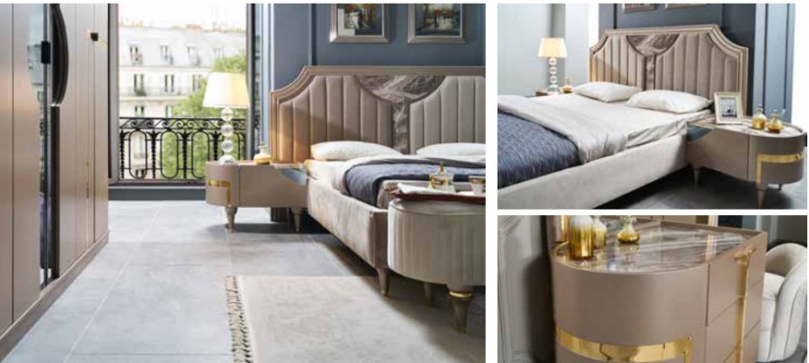 Meble Modern Luxury łóżka New Łóżko 2x Stolik nocny 3 szt. Scenografia Sypialni
