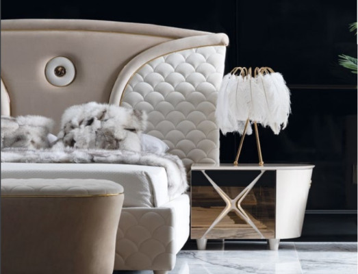 Łóżko Stolik nocny Szafa 6-częściowy Sypialnia Zestaw Design Luxury Stołek Modern