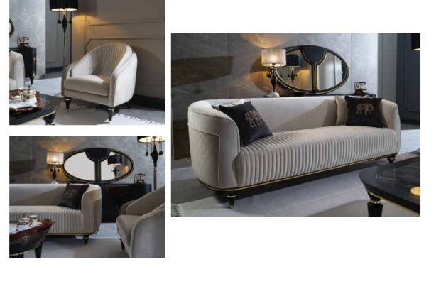 Zestaw sofowy 3+1 miejsce do siedzenia Materiał Sofa Kanapa Ustawić Design Szary Czarny Meble 2-częściowe