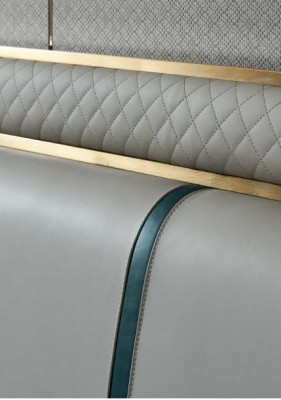 Łóżko Sypialnia Beżowe Podwójne łóżko Skórzane Łóżko Modern Design Meble Drewno