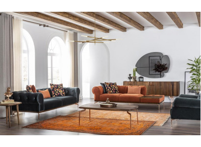 Zestaw sofowy 321 miejsce do siedzenia Sofa Sofy Materiał Nagłośnienie Niebieski Pomarańczowy Fotel