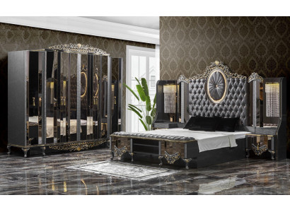 Ustawić Sypialnia Double Luxury Łóżko Classic Czarny Zestaw 4szt