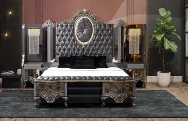 Ustawić Sypialnię Double Luxury Łóżko Classic Czarny Zestaw 3szt.