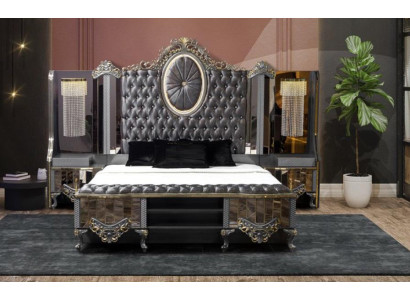 Ustawić Sypialnię Double Luxury Łóżko Classic Czarny Zestaw 3szt.