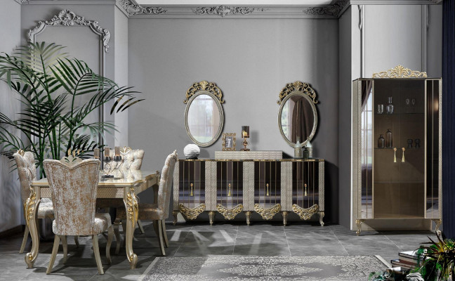 Gablota Szafa Witryny Drewno Luxury Classic Lustro jadalnia Beige