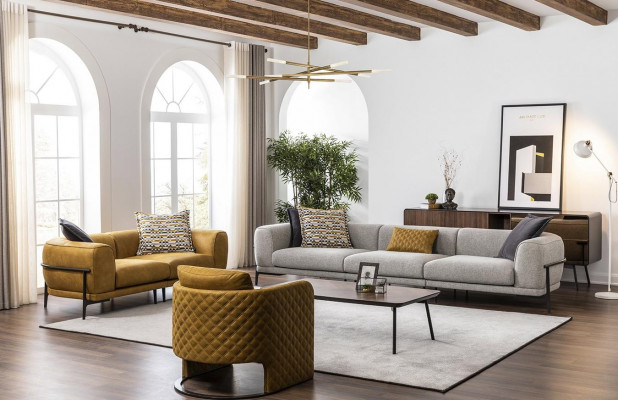 Zestaw sofowy Sofy sztuczna skóra Sofa 321 miejsce do siedzenia Nowoczesny Żółty Zestaw Fotel