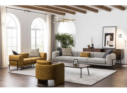 Zestaw sofowy Sofy sztuczna skóra Sofa 321 miejsce do siedzenia Nowoczesny Żółty Zestaw Fotel