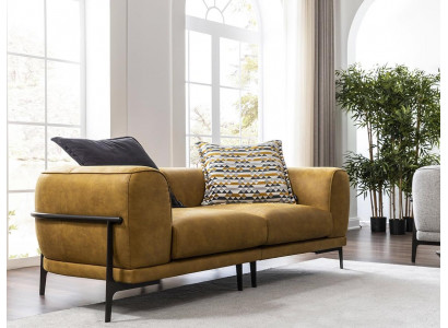 Nowoczesna sofa dwuosobowa 2 miejsce do siedzenia sofy nowoczesny design żółtej sztucznej skóry