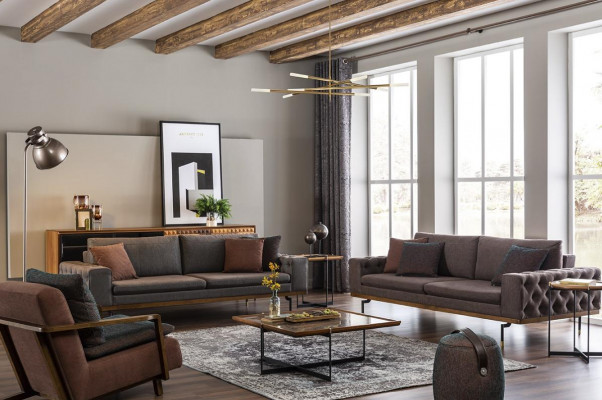 Grupa Zestaw sofowy 331 miejsce do siedzenia Sofa materiałowa Sofa Sofy Materiał Fotel Szary