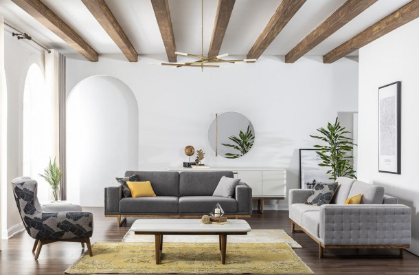 Zestaw sofowy 331 miejsce do siedzenia Sofa materiałowa Sofa Sofy Materiał Fotel Szary Nowoczesny